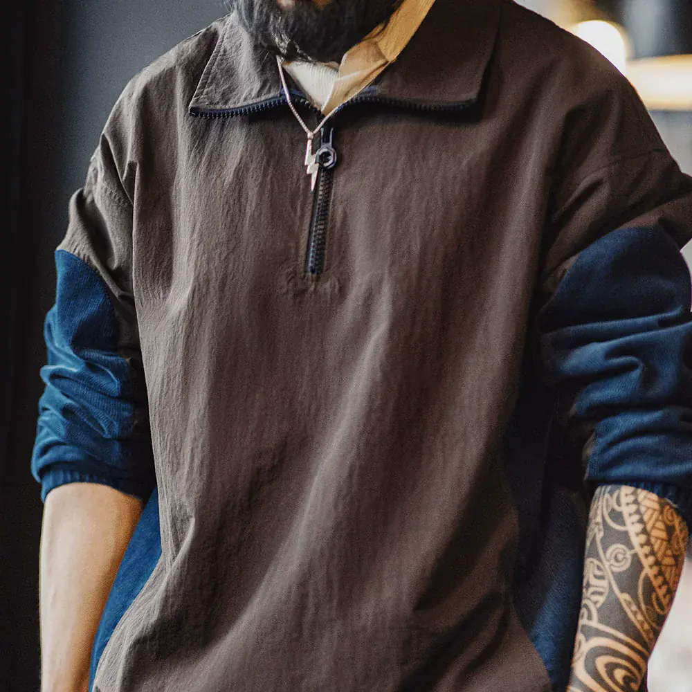 马登工装 灯芯绒半拉链穿搭